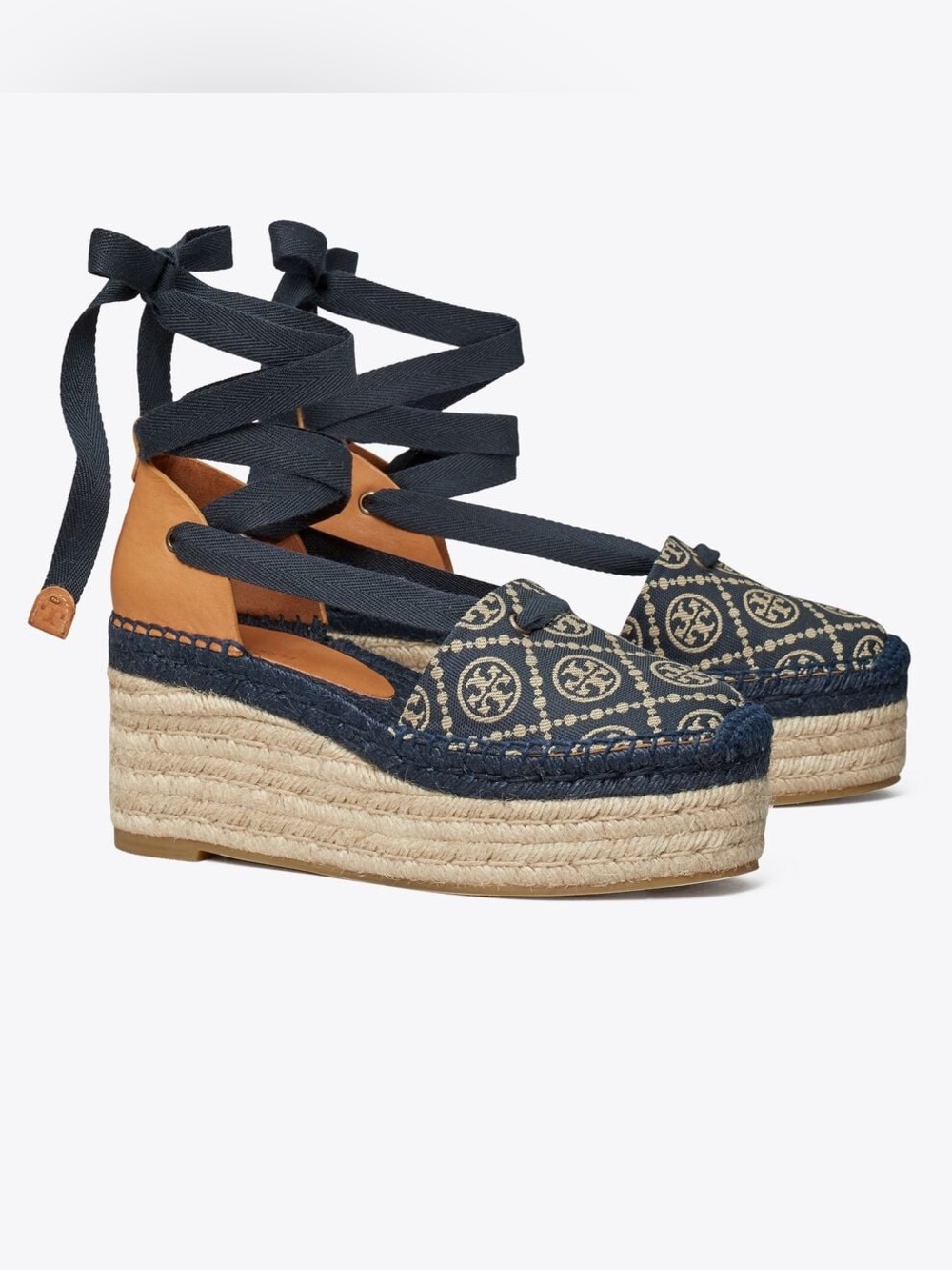 Tory Burch Navy T-Monogram Espadrille Wedge Size 10
